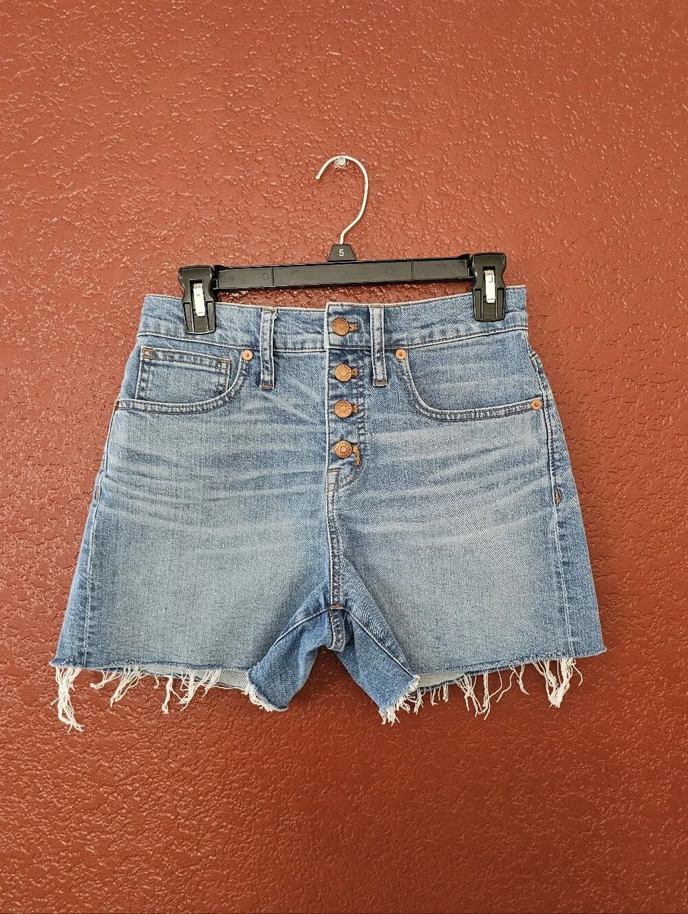 Madewell Light Blue High-Rise Button-Front Denim Shorts